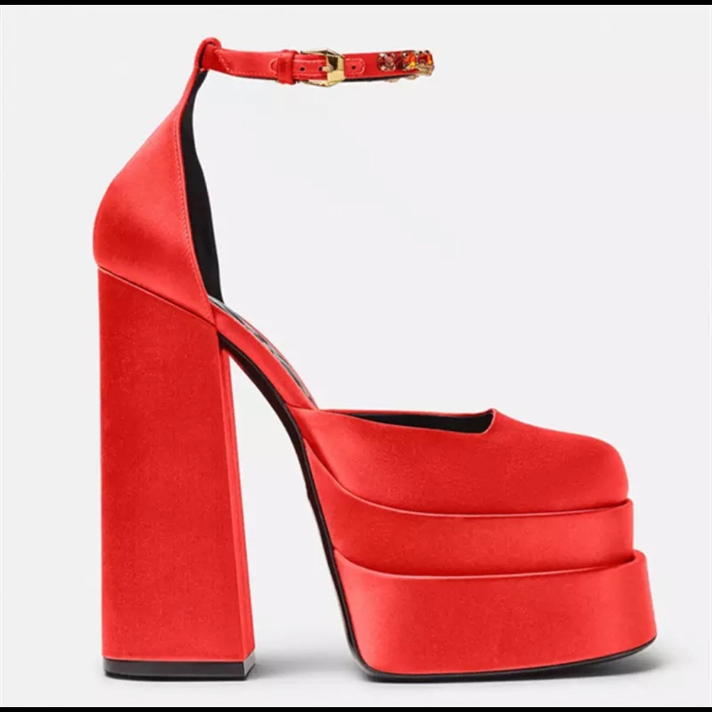 Red gem high heels dress shoes